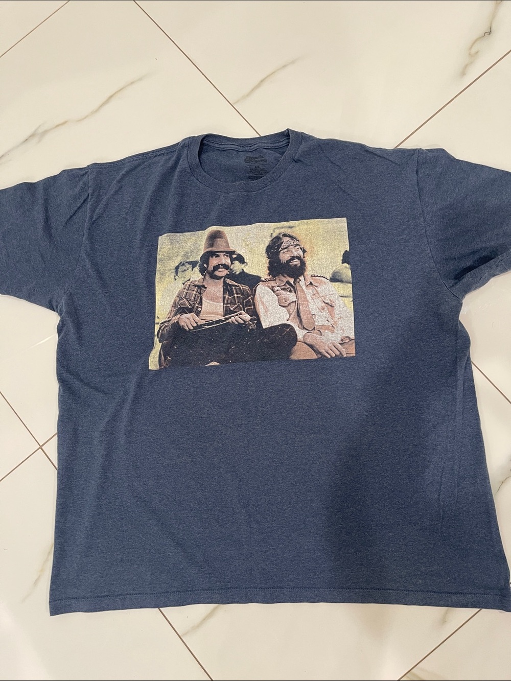 Men’s Navy Short Sleeve Graphic Tee with Vintage Cheech and Chong Picture